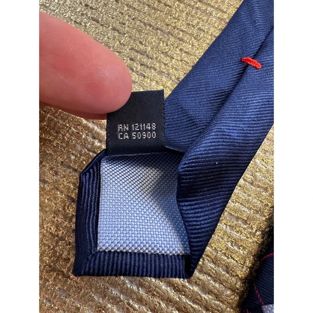TOMMY HILFIGER Men's Navy Blue Red & White Silk Necktie Office Business Work